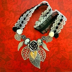 #462 Los Muertos Gothic/Victorian Bead & Charm Pendant Statement Necklace